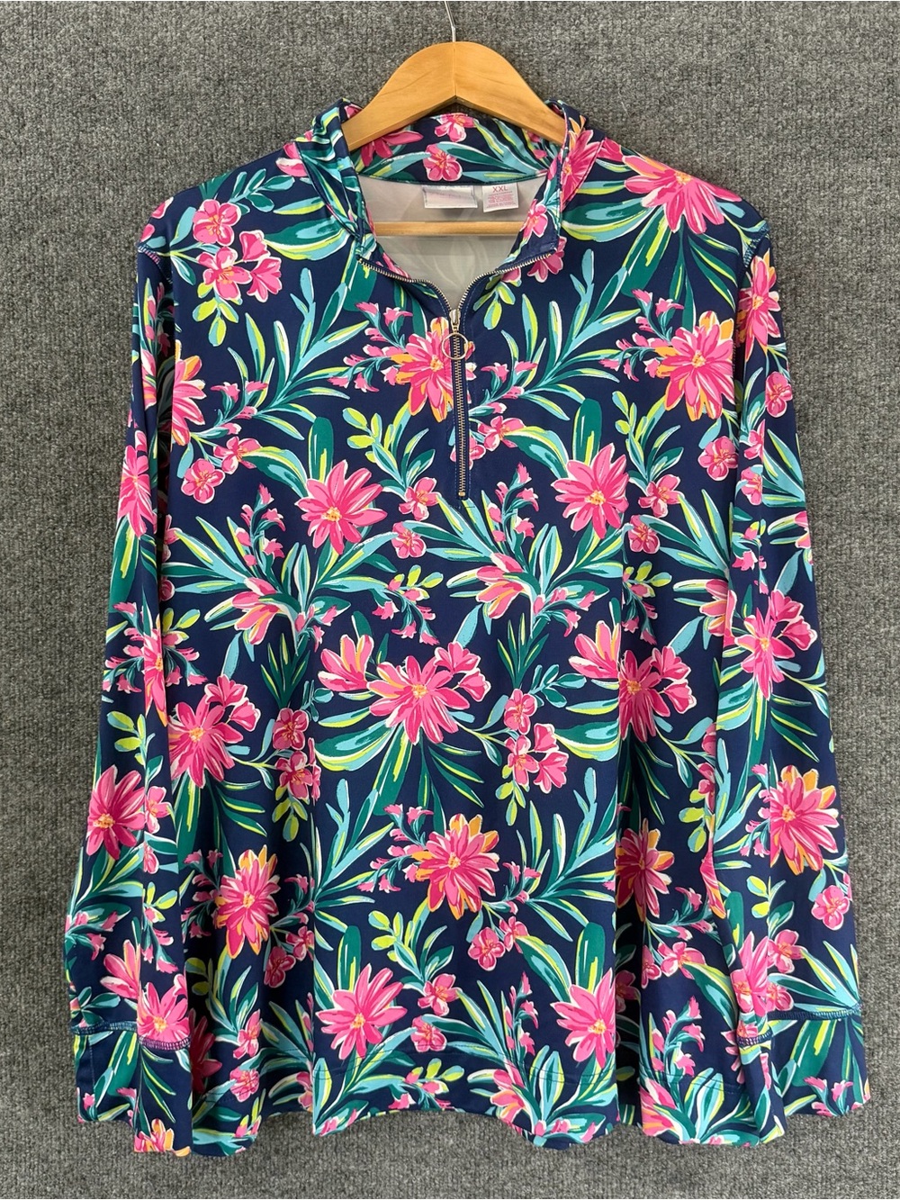 Stella Parker Womens Floral Long Sleeve Athletic Quarter Zip Top Size XXL